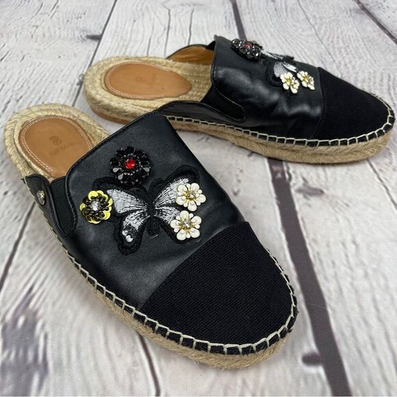 bill blass Shoes - BILL BLASS Wallis black floral & butterfly embellished espadrille mules, size 9